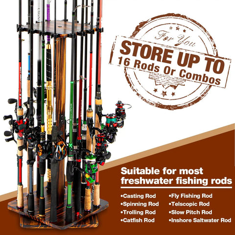 16 fishing rod holder KastKing V16 Rotating for Garage, Fishing Gear and in a sense Wooden Fishing Rod Storage Floor
