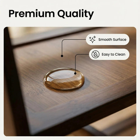 Close-up of 3 Tier Bamboo Matcha Station Organizer for Kitchen Countertop highlighting smooth and easy-to-clean surface.