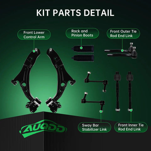 Front End Suspension Kit For Ford Edge 2007-2014 And Lincoln MKX 2007-2015 Includes 2 Lower Control Arms With Ball Joints, 2 Sway Bar Links, And 4 Tie Rod Ends Bolt-On Ready-To-Install, kit parts detail