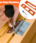 Portable Adjustable Door Hinge Jig Kit For Quick Millimeter Precision Hinge Positioning And Easy Setup In Woodworking Projects For Beginners DIY Handyman Exterior And Interior Doors showing screwdriver and jig in action
