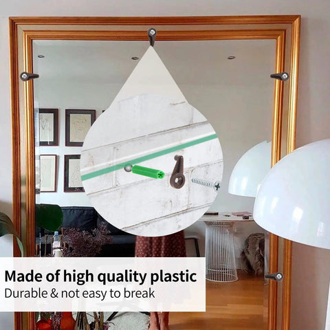 20 Pack Brown Plastic Glass Retainer Clips For Bathroom Mirrors And Cabinet Doors Heavy Duty Window Holders securing a mirror.