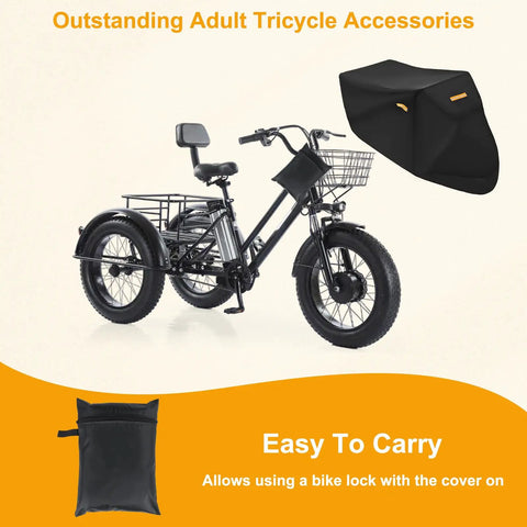 Heavy Duty Tricycle Cover For Adults Weatherproof UV Protection Windproof Snow Resistant Outdoor Shield Black Oxford Cloth Fits 75L X 30W X 44H For 3 Wheel Bikes Mountain Road Cruiser And Some E Bikes on adult tricycle