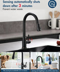 GIMILI Touchless Kitchen Faucet with Pull Down Sprayer in sleek black finish, demonstrating touchless feature in action.