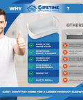 Comparison chart of Lifetime Appliance Parts showing Two Pack Door Bin Replacement For Refrigerator Shelves 240356401 AP2116036