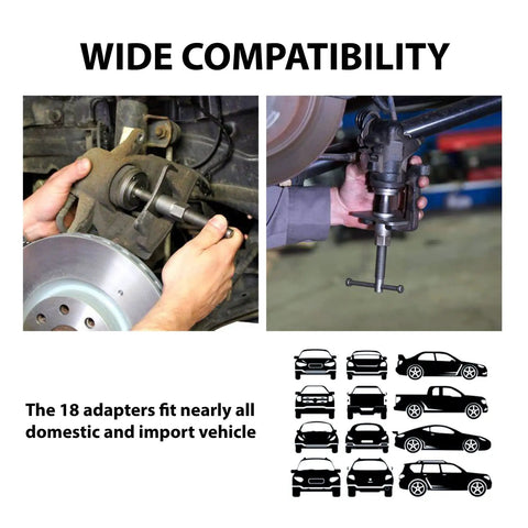 Brake Caliper Piston Press Tool Kit For Disc Brakes, 22 Piece Caliper Compressor Set For Brake Pad Replacement being used on car brake