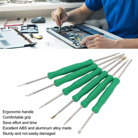 Six Piece Pro Grade Solder Helper Tool Set For Electronics Repair with Double Sided Hardened Tips on workstation
