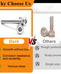 Comparison of Dope 1050 Piece 304 Stainless Steel Knurled Socket Head Cap Screws and competitors, highlighting smooth finish and durability.