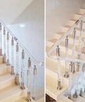 Top Shelf Round Acrylic Staircase Balusters With Rustproof Stainless Steel Brackets, Knockout Clarity Stair Spindles For Porches And Decks, No Sweat Installation 20 Pack 45 Inches on stair railing.
