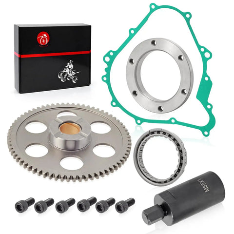 Flywheel Puller And Starter Clutch Kit With Idler Gear, One Way Bearing, And Gasket For Yamaha Grizzly Kodiak 400 450 ATV