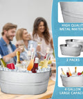 Two Pack Four Gallon Galvanized Ice Buckets With Handles For Parties Portable Beverage Tub Keep Bottles Cans And Ice Chill