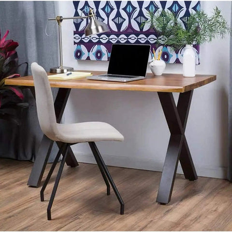 Desk with Heavy Duty X Shape 28 Inch Metal Table Legs Set in a modern home office setup.