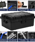 Heavy Duty Large Outdoor Electrical Box IP54 Waterproof Weatherproof 12x9x5 Inch Box Built To Handle 8 Cable Ports Protecting Power Strips, Extension Cords, Surge Protectors, Timers, Large Adapters And Above Ground Pool Accessories, black plastic wall-mount box