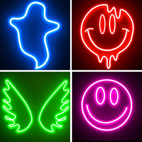 Lit 16.4ft RGB LED Neon Strip Lights With Remote App Control IP65 Waterproof Rope Lights 24V Low Voltage glowing shapes