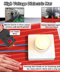 Heavy Duty High Voltage Insulating Rubber Mat For Electricians And Workshop Crews, Slip Resistant Dielectric Safety Flooring That Kills Shock Dead, thick, red mat displayed with electrical tools and wires.
