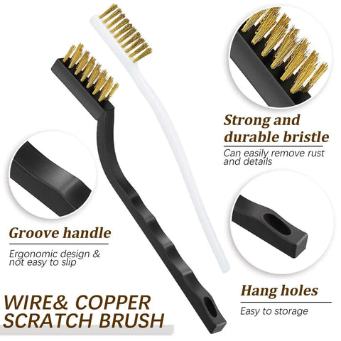 Copper wire brushes with groove handle and hang holes from All In One 3D Printer Nozzle Cleaning Kit With Ten Cleaning Pins Two Copper Wire Brushes