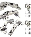 Top Shelf Soft Close Cabinet Hinges Include 165 And 135 Degree Options, steel material, featuring clips and screws, for cabinet installation.
