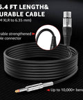 Pro Grade Dynamic Handheld Vocal Microphone XLR and 1/4 Inch Cable 16.4 ft length with durable connectors shown curled.