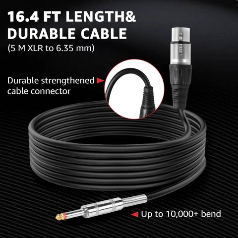 Pro Grade Dynamic Handheld Vocal Microphone XLR and 1/4 Inch Cable 16.4 ft length with durable connectors shown curled.