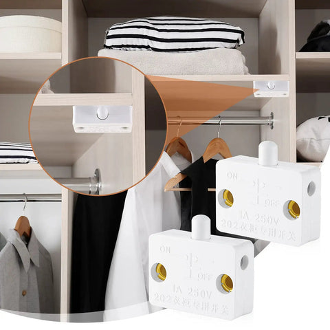 Cabinet Door Switch For Closet Lighting, Automatic Touch Activated Lamp Switch For Wardrobe showing installation and two switches