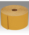 Stikit Gold Paper Sheet Roll 216U With PSA Attachment Aluminum Oxide Sanding Sheet, shown in a full roll perspective