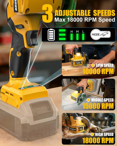 Cordless 4 Inch Cut Off Tool With Brushless Motor, 18,000 RPM, Tool Only, Compatible With DeWalt 20V Max Battery, 3 speeds