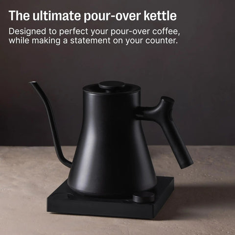 Gooseneck Pour Over Coffee Kettle With Precise Temperature Control Quick Heat Up Brew Timer And Scheduling Stainless Steel Matte Black on counter
