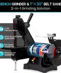 Rock Solid 6 Inch Bench Grinder And 1X30 Belt Sander Combo features a 2.3A motor and 3600 RPM for efficient metalworking.