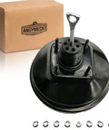 Heavy Duty Vacuum Power Brake Booster For Chevy Silverado 1500 And Cadillac Escalade, black, with attached fittings.