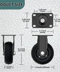 Rock Solid 4 Inch Premium Plate Caster Wheels Swivel With Brake Heavy Duty dimensions showing 4 inch rubber tire and swivel base.