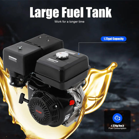 Beefy 15HP 420cc 4 Stroke Gasoline Engine Horizontal Shaft Air Cooled Pull Start Motor with large fuel tank for tough jobs