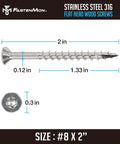 #8 x 2 Marine Grade 316 Stainless Steel Deck Screws, 450 PCS - Flat Head T20, Type 17 Point, Rust Resistant, Quick Drive