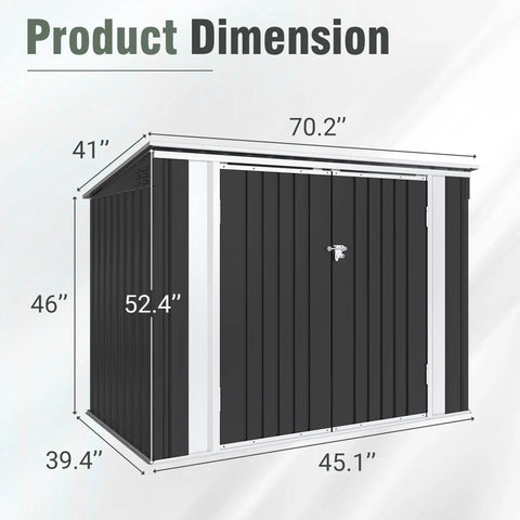 Dimensions of 5.8x3.3 Ft Outdoor Storage Shed With Steel Frame Galvanized Metal Construction and Black Finish