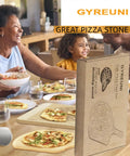 Family using 4 Piece Rectangle Pizza Stone Set 15 Inch For Oven And Grill With Oak Pizza Peel And Steel Pizza Cutter