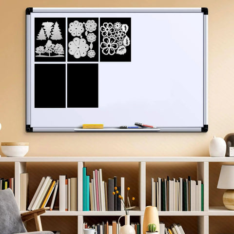 Flexible Magnetic Sheets For Die Storage 5 By 7 Inch 35 Pack displayed on whiteboard with die cuts