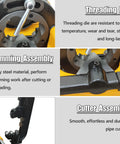 Close-up of Heavy Duty 220V Electric Pipe Threader components, featuring alloy steel threading die and trimming assembly.