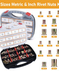 16 Inch Rivet Nut Tool Kit With 15 Mandrels And 300 Rivet Nuts Assortment For Metric And SAE Sizes, open case with rivets
