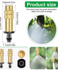 Image showing Adjustable Copper Atomizing Nozzle Sprayer For Drip Irrigation Thirty Pack One Quarter Inch Micro Sprinklers. Includes measurements.