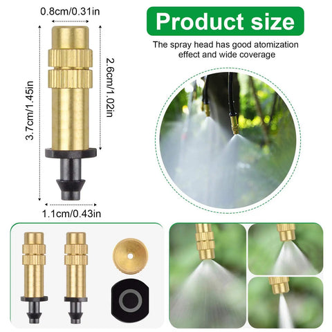 Image showing Adjustable Copper Atomizing Nozzle Sprayer For Drip Irrigation Thirty Pack One Quarter Inch Micro Sprinklers. Includes measurements.