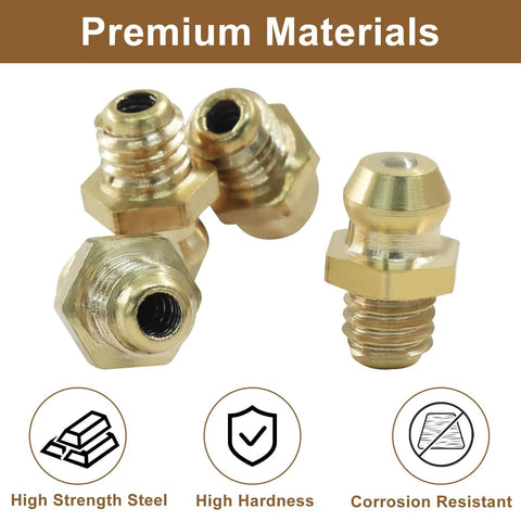 Straight Hydraulic Grease Fitting Assortment Kit With Brass 6mm X 1mm Male Threads Zerk Nipples Nozzles Fittings For Excavators And Heavy Equipment 20 Pcs displayed with premium materials features
