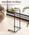 C Shaped End Table For Couch And Recliner With Under Sofa Sliding Laptop Tray And Storage Pockets, Greige Finish