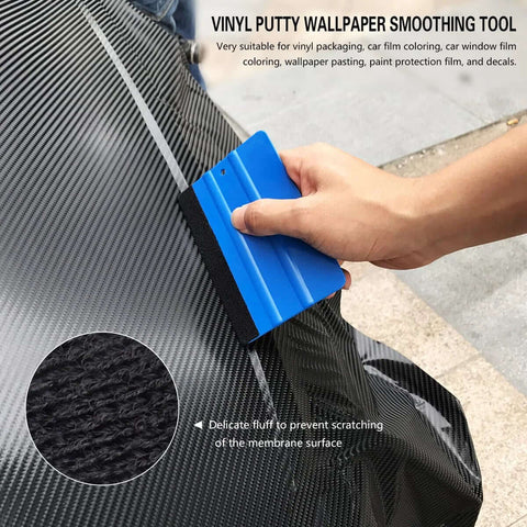 Mandark blue plastic squeegee tool for car window tinting, part of an 18-piece tint kit