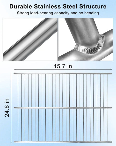 Premium Replacement Freezer Wire Shelf Compatible With Whirlpool Appliances 24 X 16 Inches sturdy stainless steel structure shown.