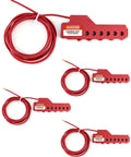Versatile Cable Lockout Bundle Set Of Four With 7.9 Foot Nylon Sheathed Metal Cables 1/8 Inch Diameter Six Hole ABS Lockout Kit