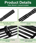 Product details showing Heavy Duty Folding Lawn Leveling Rake 30x10, with adjustable handle, non-slip grip, and durable metal construction.