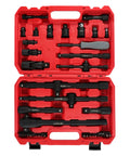 Heavy Duty Socket Set With One Quarter Inch Drive One Half Inch Drive And Three Eighths Inch Drive 43 Piece Kit in red case