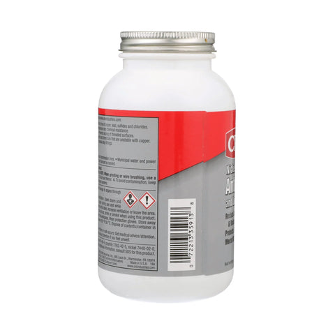 Side view of CRC Nickel Anti-Seize & Lubricating Compound SL35913, 16 oz white plastic bottle with red and gray label.