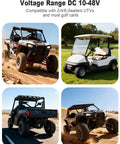Four UTVs and a golf cart compatible with UTV Turn Signal Kit With 110dB Horn Plug And Play Prewired Blinker Kit With Lever Column Switch DC 10-48V 10A Street Legal For Polaris Can Am Teryx Golf Cart Easy DIY Extension Cable Included