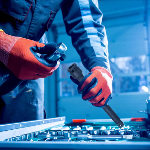 Mechanic using Impact Socket Extension Bar With Square Drive Three Quarter Inch Six Inch Long Built From CRV Steel With Black Phosphate Finish Heavy Duty Universal Socket Adapter For Ratchets Axle Nut Sockets And General Wrench Work