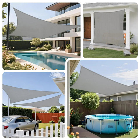 Collage of Sun Shade Sail 16x20 Rectangle Permeable Shade Cloth For Outdoor Patio Garden Pergola Backyard Deck Breathable HDPE