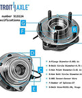 4WD Front Wheel Bearing Hubs Replacement Set For Chevy S10 Blazer GMC Jimmy Oldsmobile Bravada Isuzu Hombre Pair, specifications diagram